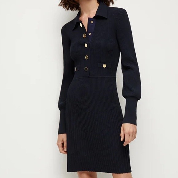 Veronica Beard Lauper Dress Ribbed Button Front A-line Mini Dress Navy Small - Picture 5 of 9